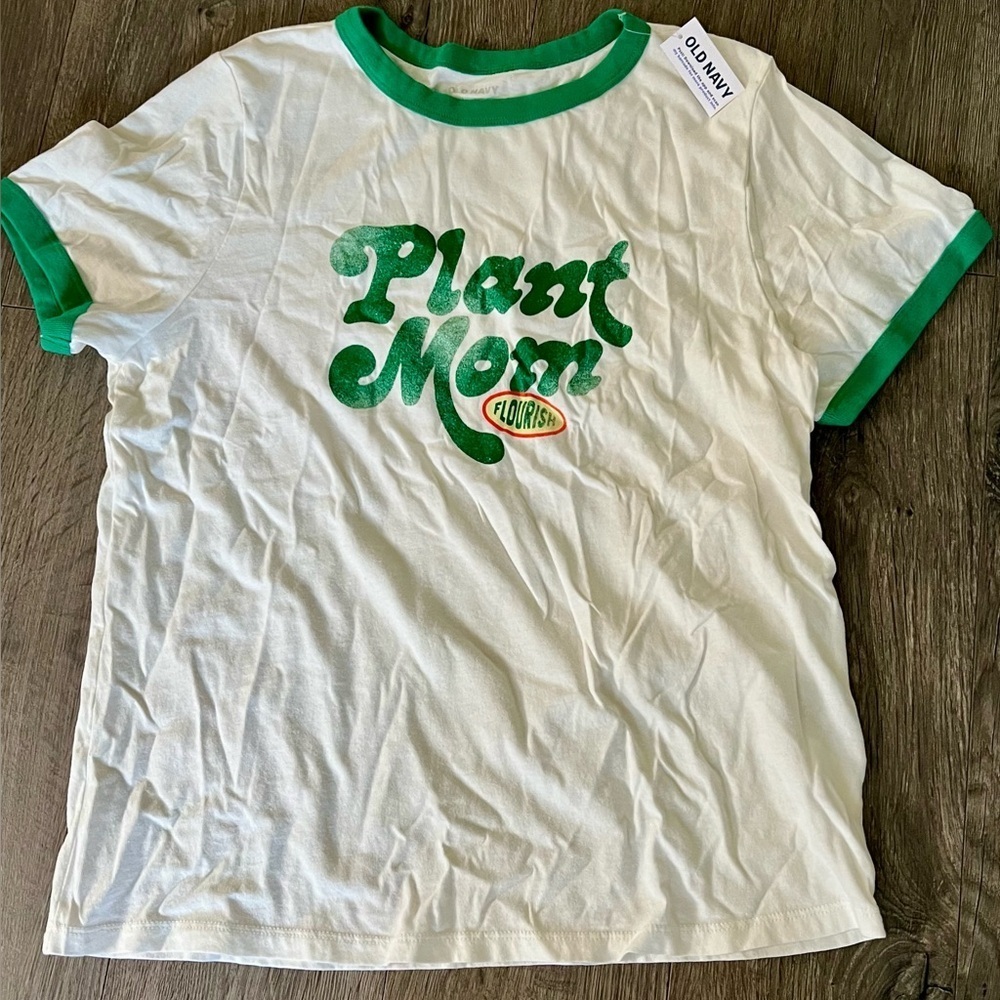 Old Navy “Plant Mom” Graphic Ringer Tee White/Green Women’s Medium NWT med M​​